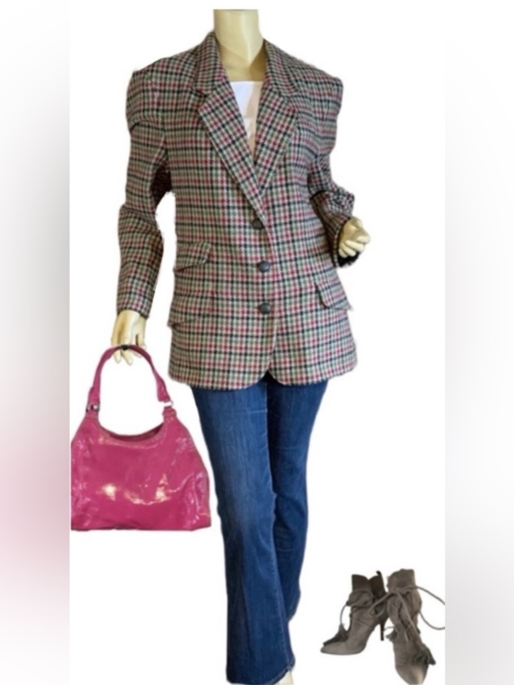 VINTAGE 1980'S JACK SET COTTON BLEND HOUNDSTOOTH PRINT BLAZER (12)